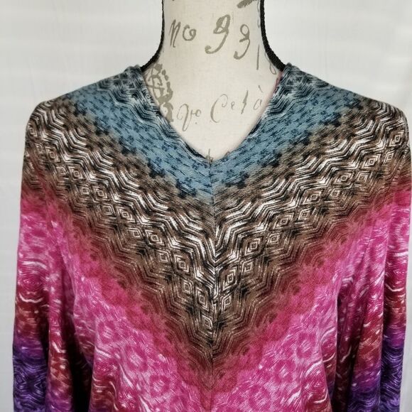 Democracy Geometric Print 3/4" Angel Wing Sleeves Bubble‎ Hem Blouse Size M - Picture 3 of 9